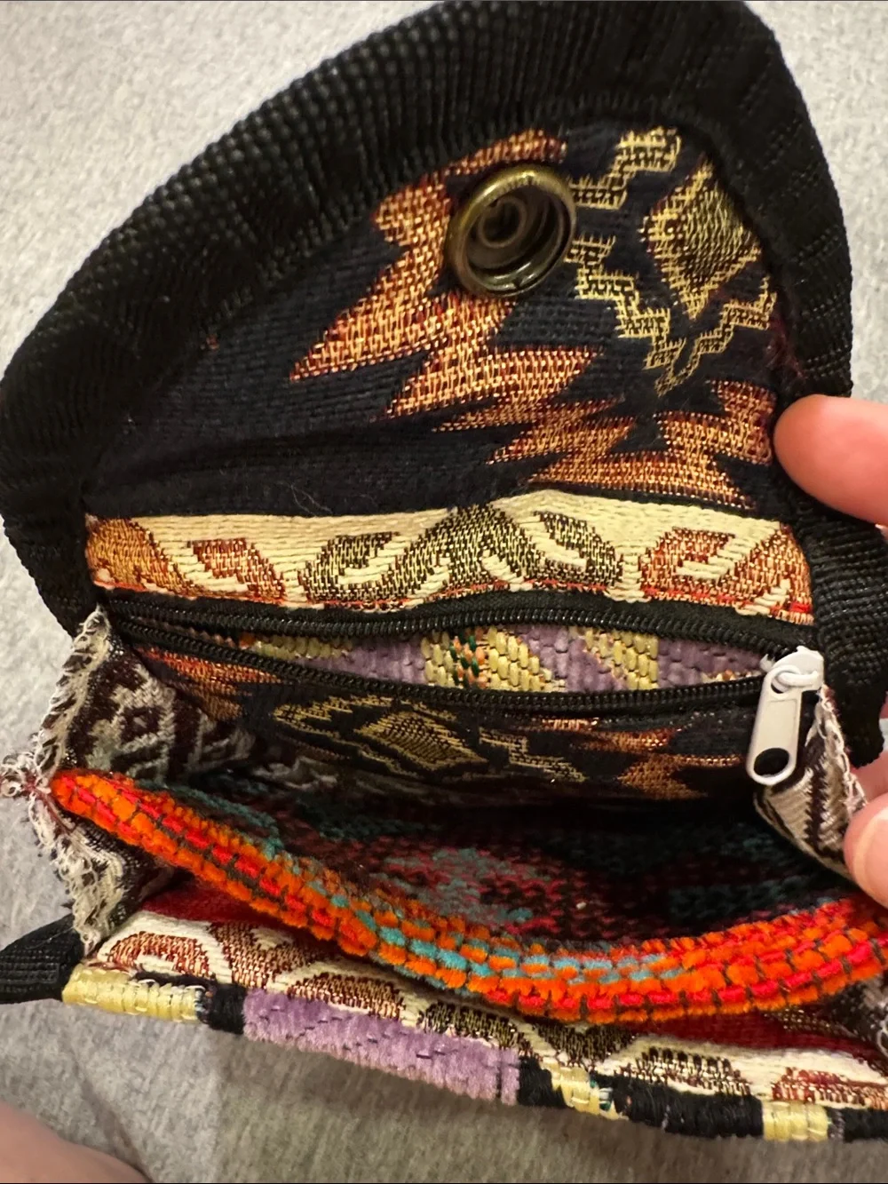 Handmade Woven Fabric Wallet - Purple/Yellow (outside) Multi-patterned (inside)